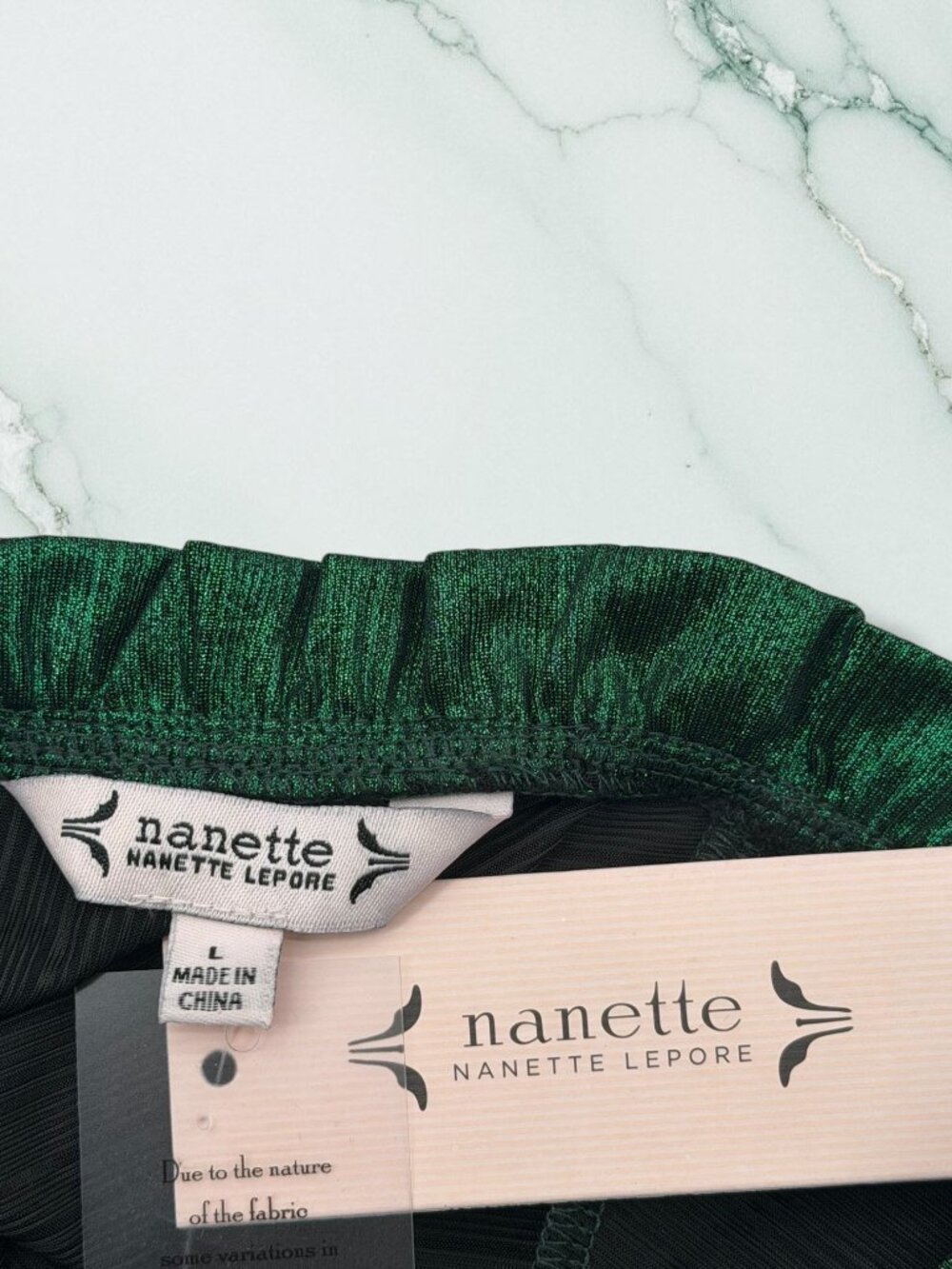 Nanette Lepore Green Metallic Ruffle Top‎ L NWT - Picture 2 of 5